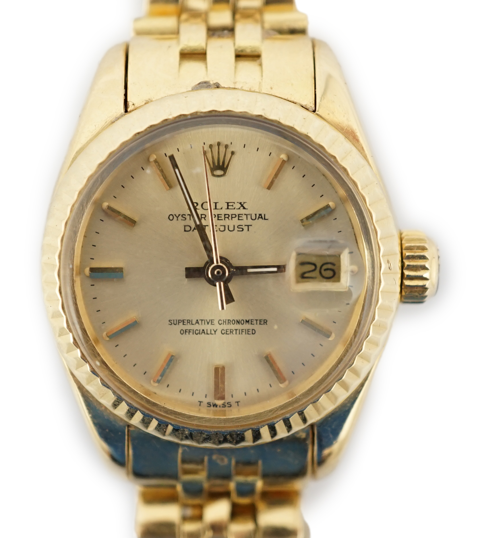 A lady's 1970's 18ct gold Rolex Oyster Perpetual Datejust wrist watch, on an 18ct gold Rolex bracelet